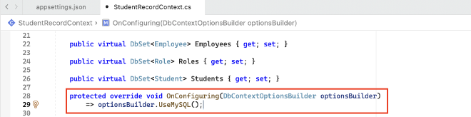 Remove the connection string in the DB Context Class file